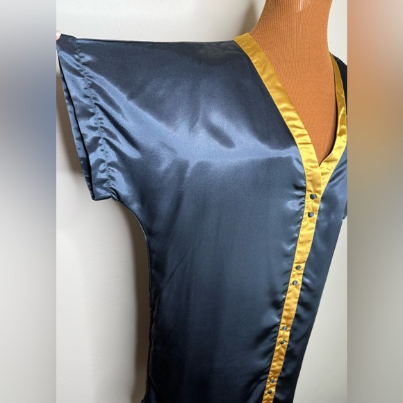 Vintage Val Mode Silky Extra Long Nightshirt Button Front Black Gold Size Med - Picture 3 of 8